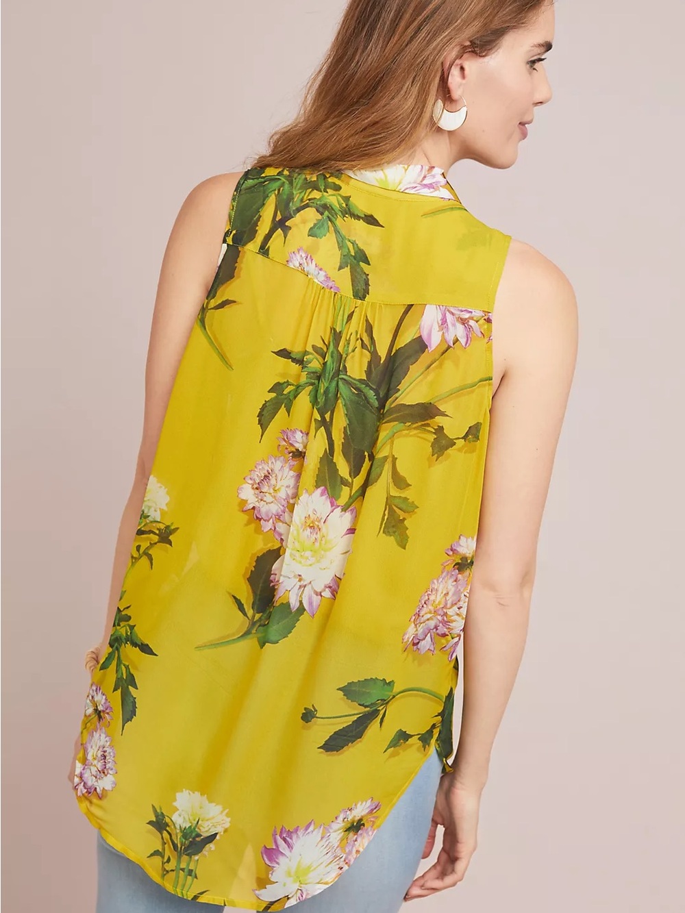 Anthropologie Mustard Yellow Floral Duchess Sleeveless Buttondown Top Size 6 - Picture 2 of 7